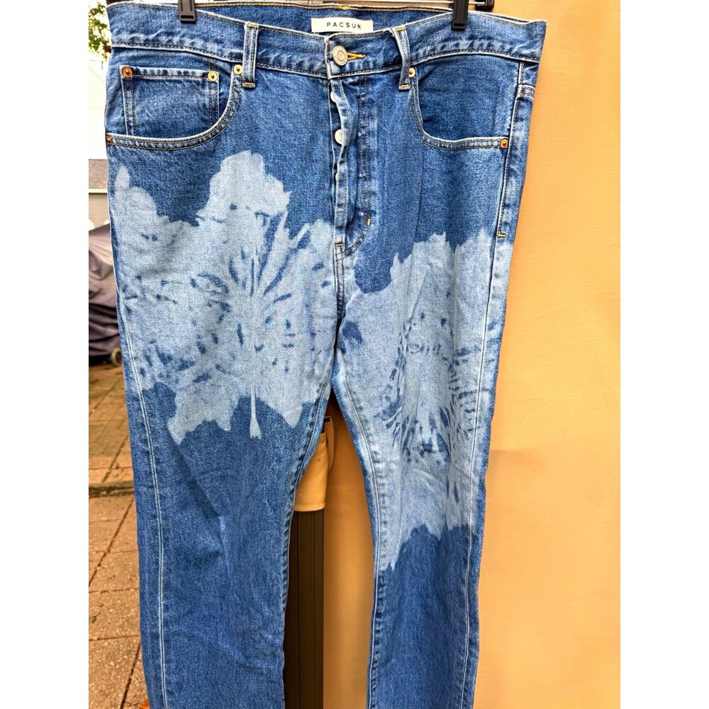 PacSun Vintage Loose Jeans Mens 34x28 Blue Floral Bleach Baggy Y2K Denim